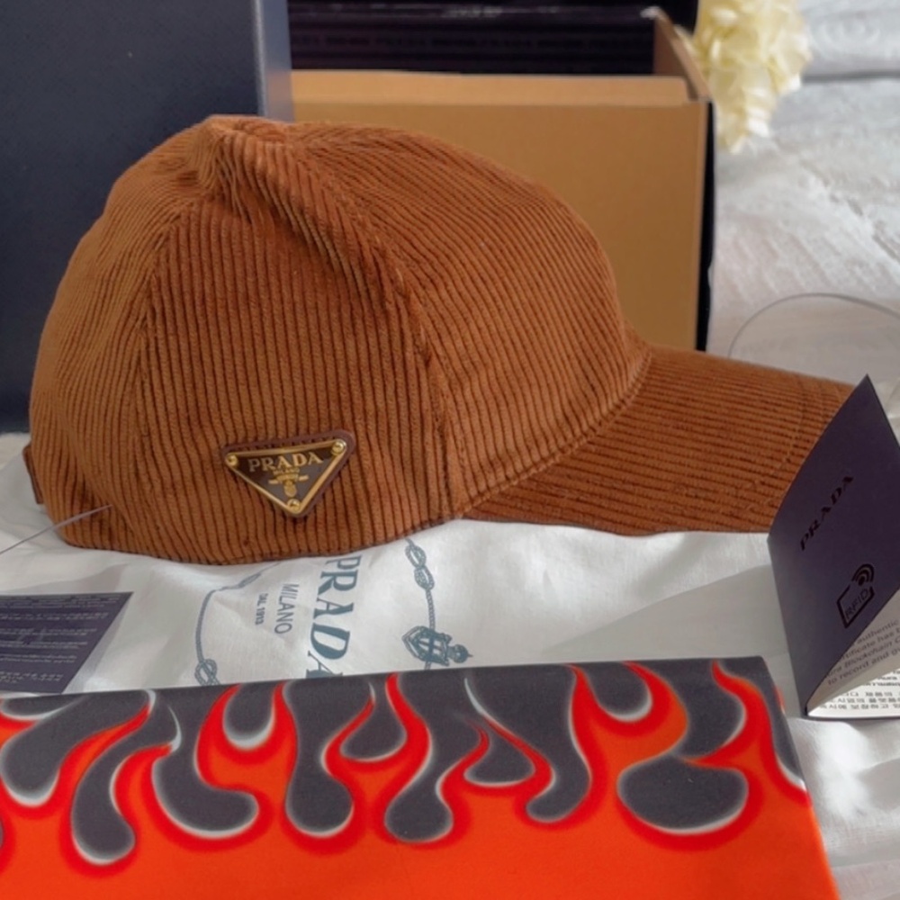 Prada Tobacco Corduroy Baseball Cap